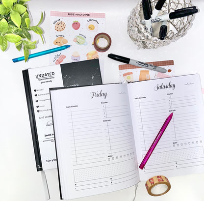 Undated black marble daily planner - minimalist self-care and productivity organizer planner