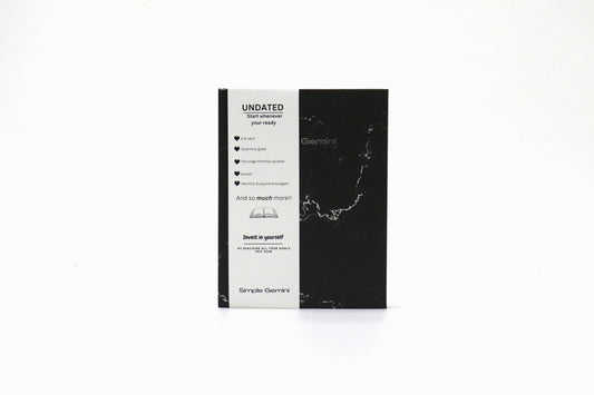 Undated black marble daily planner - minimalist self-care and productivity organizer planner